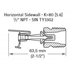 TY3302 Sprinkler lateral horizontales de cobertura extendida factor K 5,6 Respuesta rapida, 68°C