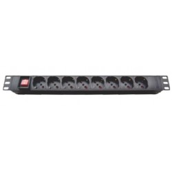 PDU 8 ENCHUFES SCHUKO 16A 1U C/INT. 220V CON ENCHUFE ITALIANO 16A